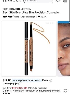 Sephora Best Skin Ever Ultra Slim Precision Concealer - 17N Medium